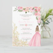 Invitation Pink & Gold Elegant Floral Girly Quinceanera (Debout devant)