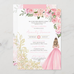 Invitation Pink & Gold Elegant Floral Girly Quinceanera