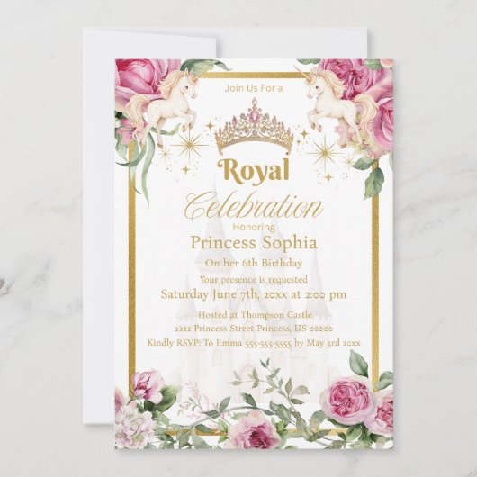 Invitation Pink Gold Fairytale Princess Crown (Devant)