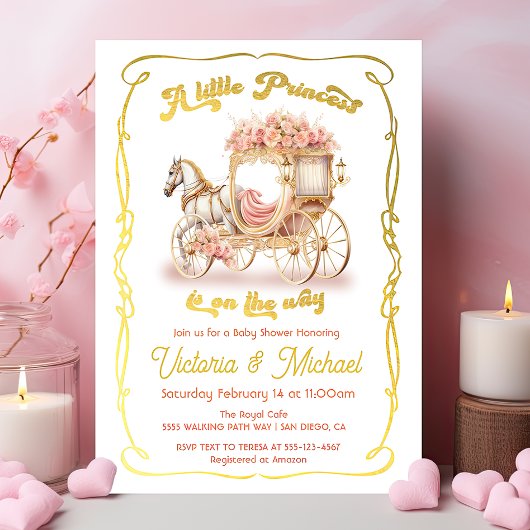 Invitation Pink Gold Fairytale Princess Horse Douche