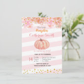 Invitation Pink Gold Fall Floral Citrouille 1er Anniversaire (Debout devant)