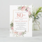 Invitation Pink Gold Floral 80e anniversaire Surprise Party (Debout devant)