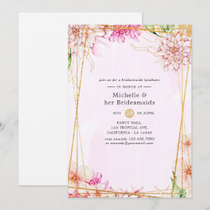 Invitation Pink & Gold Floral Bridesservantes géométriques Lu