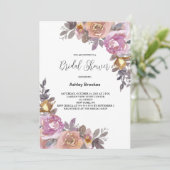 Invitation Pink Gold Floral Douche nuptiale (Debout devant)