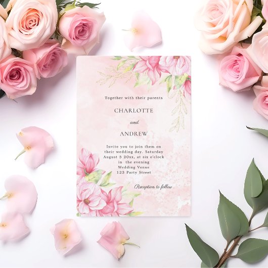 Invitation Pink gold floral elegant wedding