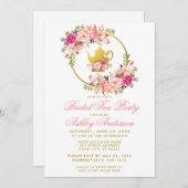 Invitation Pink Gold Floral Fête des mariées Tea Party Invita (Devant / Derrière)