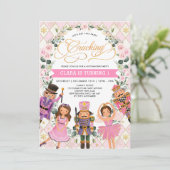 Invitation Pink Gold Floral Nutcracker Girls Anniversaire (Debout devant)