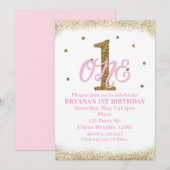 Invitation Pink & Gold Girls ONE 1er anniversaire (Devant / Derrière)