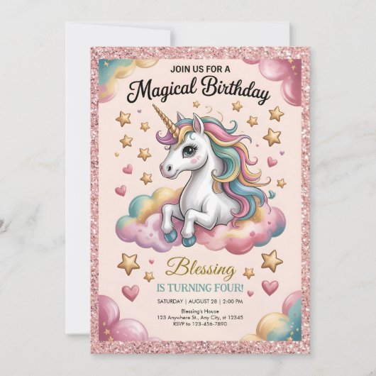 Invitation Pink & Gold Glitter Party (Devant)