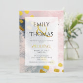 Invitation Pink Gold Grey moderne Abstrait Mariage d'aquarell (Debout devant)