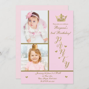 Invitation Pink & Gold Hearts Princess Crown 2