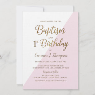 Invitation Pink Gold Joint Baptême et 1er anniversaire
