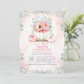 Invitation Pink Gold Little Citrouille mignon automne fête d' (Debout devant)