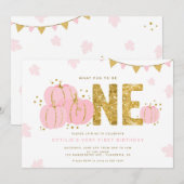 Invitation Pink Gold Little Citrouille Premier anniversaire f (Devant / Derrière)