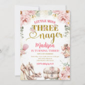 Invitation Pink Gold Little Miss Trois Anniversaire (Devant)