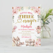 Invitation Pink Gold Little Miss Trois Anniversaire (Debout devant)