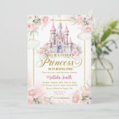 Invitation Pink Gold Little Princess Castle 1er anniversaire (Debout devant)