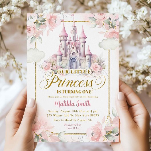 Invitation Pink Gold Little Princess Castle 1er anniversaire