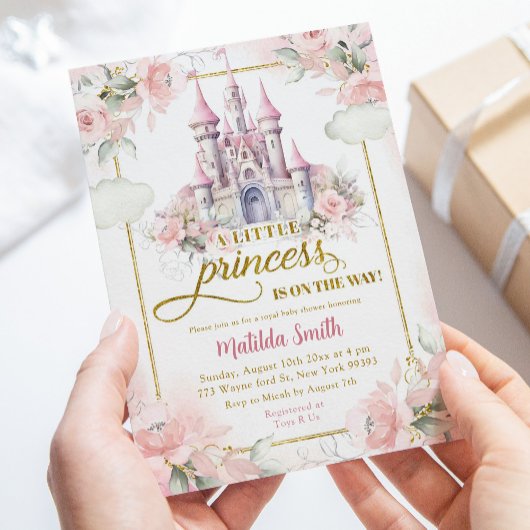 Invitation Pink Gold Little Princess Royal Castle Baby shower