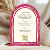 Invitation Pink Gold Marocain QR Code Sikh Arch Mariage