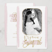Invitation Pink Gold Minimal Moderne Sweet 16 Photo (Devant / Derrière)