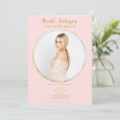 Invitation Pink & Gold Modern Round Photo Party (Debout devant)