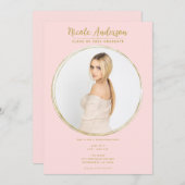 Invitation Pink & Gold Modern Round Photo Party (Devant / Derrière)