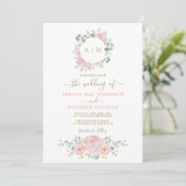 Invitation Pink Gold Monogramme Aquarelle Floral Wedding Part (Debout devant)