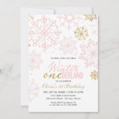Invitation Pink Gold Onederland 1st Birthday Snowflake (Devant)
