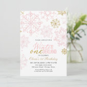 Invitation Pink Gold Onederland 1st Birthday Snowflake (Debout devant)