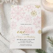 Invitation Pink Gold Onederland 1st Birthday Snowflake