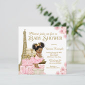 Invitation Pink Gold Paris Afro Princess Baby shower (Debout devant)