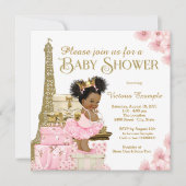 Invitation Pink Gold Paris Afro Princess Baby shower (Devant)