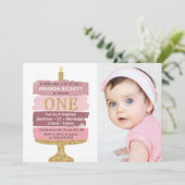 Invitation Pink & Gold Parties scintillant Cake Photo 1er ann (Debout devant)