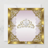 Invitation Pink Gold Pearl Dentelle Tiara Damask Anniversaire (Dos)