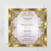 Invitation Pink Gold Pearl Dentelle Tiara Damask Anniversaire (Devant)