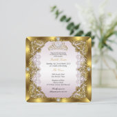 Invitation Pink Gold Pearl Dentelle Tiara Damask Anniversaire (Debout devant)