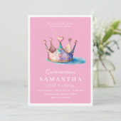 Invitation Pink Gold Princess Crown Fairytale Anniversaire (Debout devant)