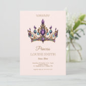 Invitation Pink Gold Princess Crown Fairytale Anniversaire (Debout devant)