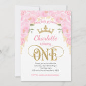 Invitation Pink Gold Princess Floral 1er Anniversaire (Devant)