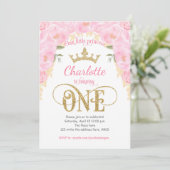 Invitation Pink Gold Princess Floral 1er Anniversaire (Debout devant)
