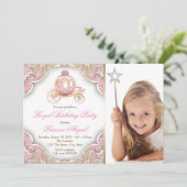 Invitation Pink Gold Princess Photo Anniversaire (Debout devant)