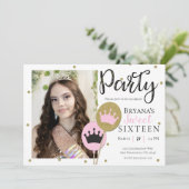 Invitation Pink Gold Princess Photo N'importe quel âge fête d (Debout devant)