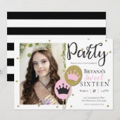 Invitation Pink Gold Princess Photo N'importe quel âge fête d (Devant / Derrière)