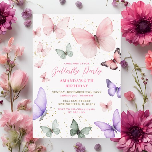 Invitation Pink Gold Purple Butple Party Anniversaire