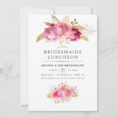 Invitation Pink & Gold Roses Aquarelle Bridesmaitres Déjeuner (Devant)