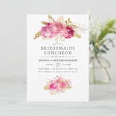 Invitation Pink & Gold Roses Aquarelle Bridesmaitres Déjeuner (Debout devant)