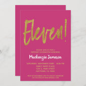 Invitation Pink Gold Script 11e anniversaire de fête Invitati (Devant / Derrière)
