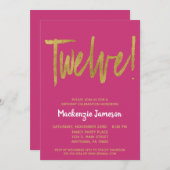 Invitation Pink Gold Script 12e anniversaire de fête Invitati (Devant / Derrière)