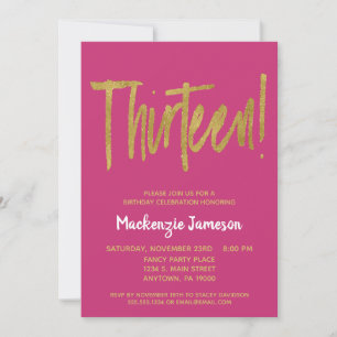 Invitation Pink Gold Script 13e anniversaire de fête Invitati